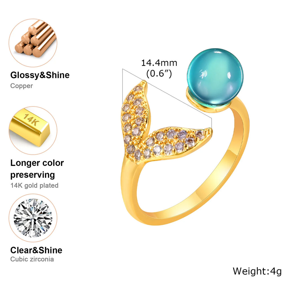 Mermaid Tail Adjustable Ring – 18K Gold Pavé CZ Statement Fashion Statement Ring SPOT