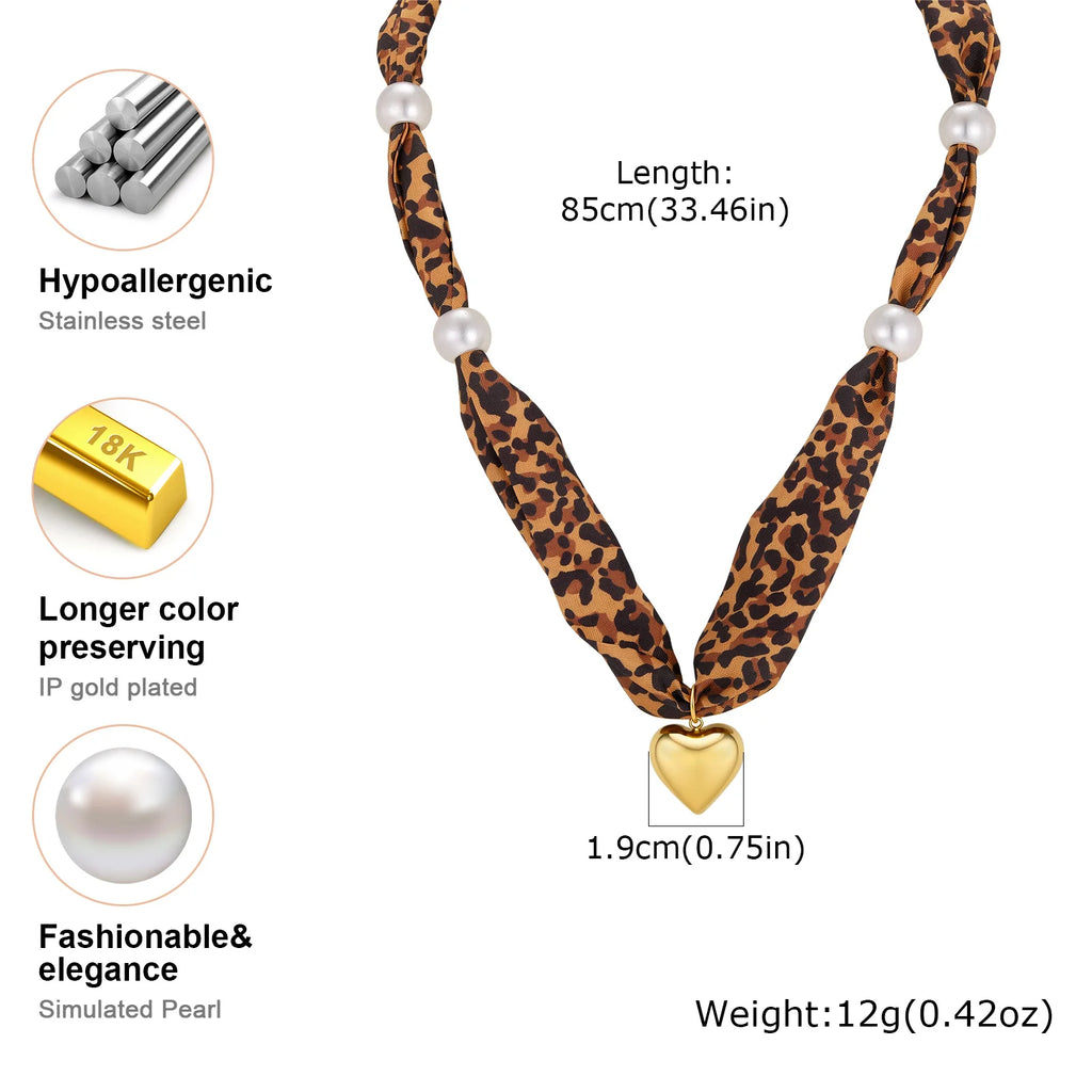 Leopard Scarf Necklace – 18K Gold Heart Pendant, Hypoallergenic Pendant Scarf Necklace SPOT