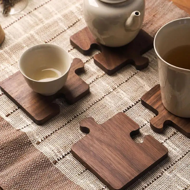 4-Pack Wooden Block Coasters – Heat-Safe Tea & Coffee Set Wooden Coaster Set SPOT