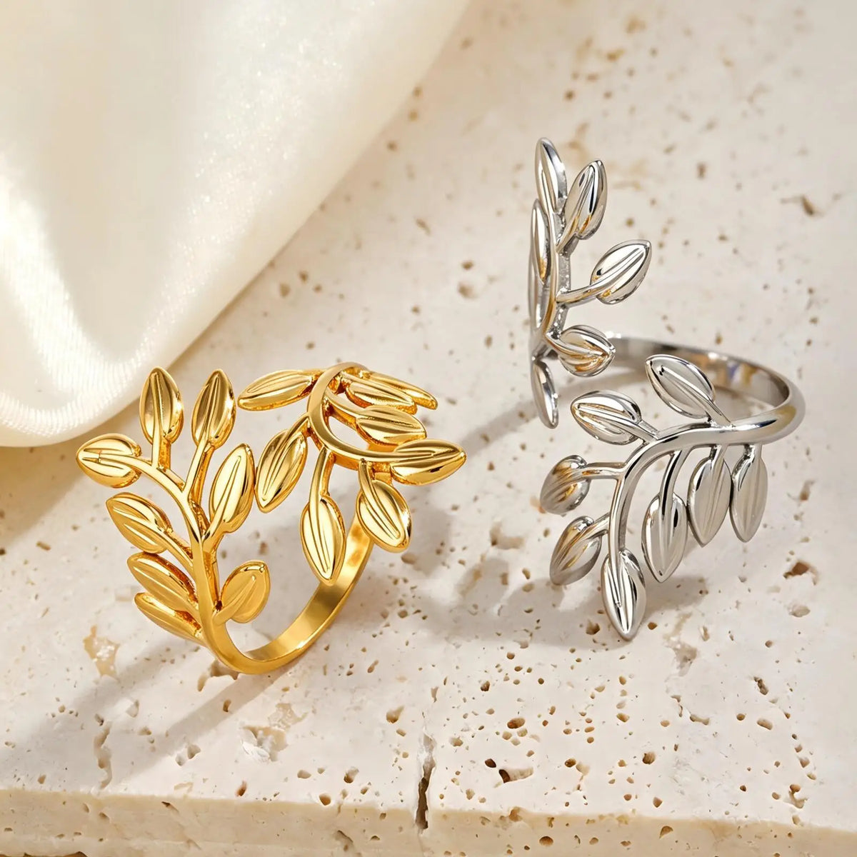Adjustable Leaf Ring Women – CZ Crystal Gold Stackable Ring Fashion Ring SPOT