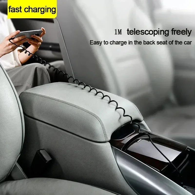 66W Retractable USB-C Fast Charging Cable 5A Spring Coil USB-C Charging Cable SPOT