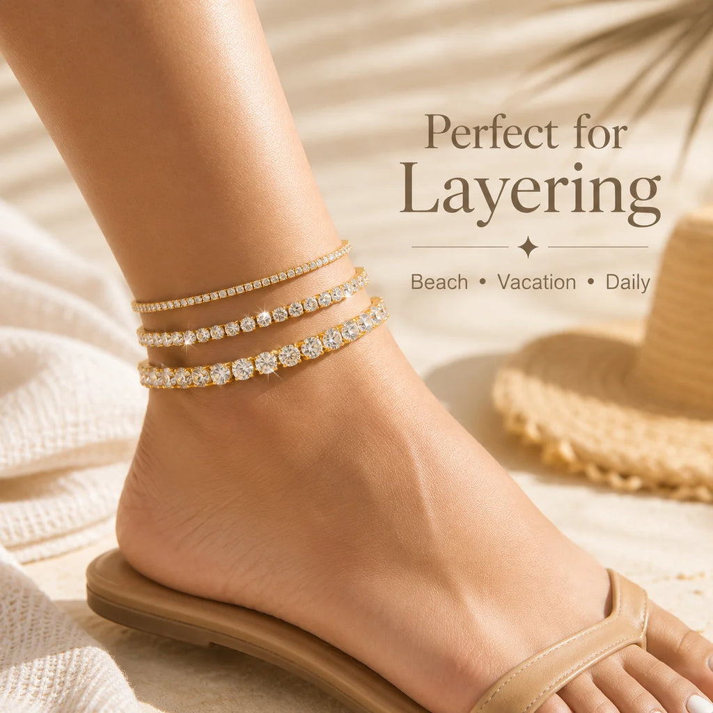 CZ Tennis Anklet – 18K Gold Plated Stainless Steel Foot Chain CZ Tennis Anklet SPOT
