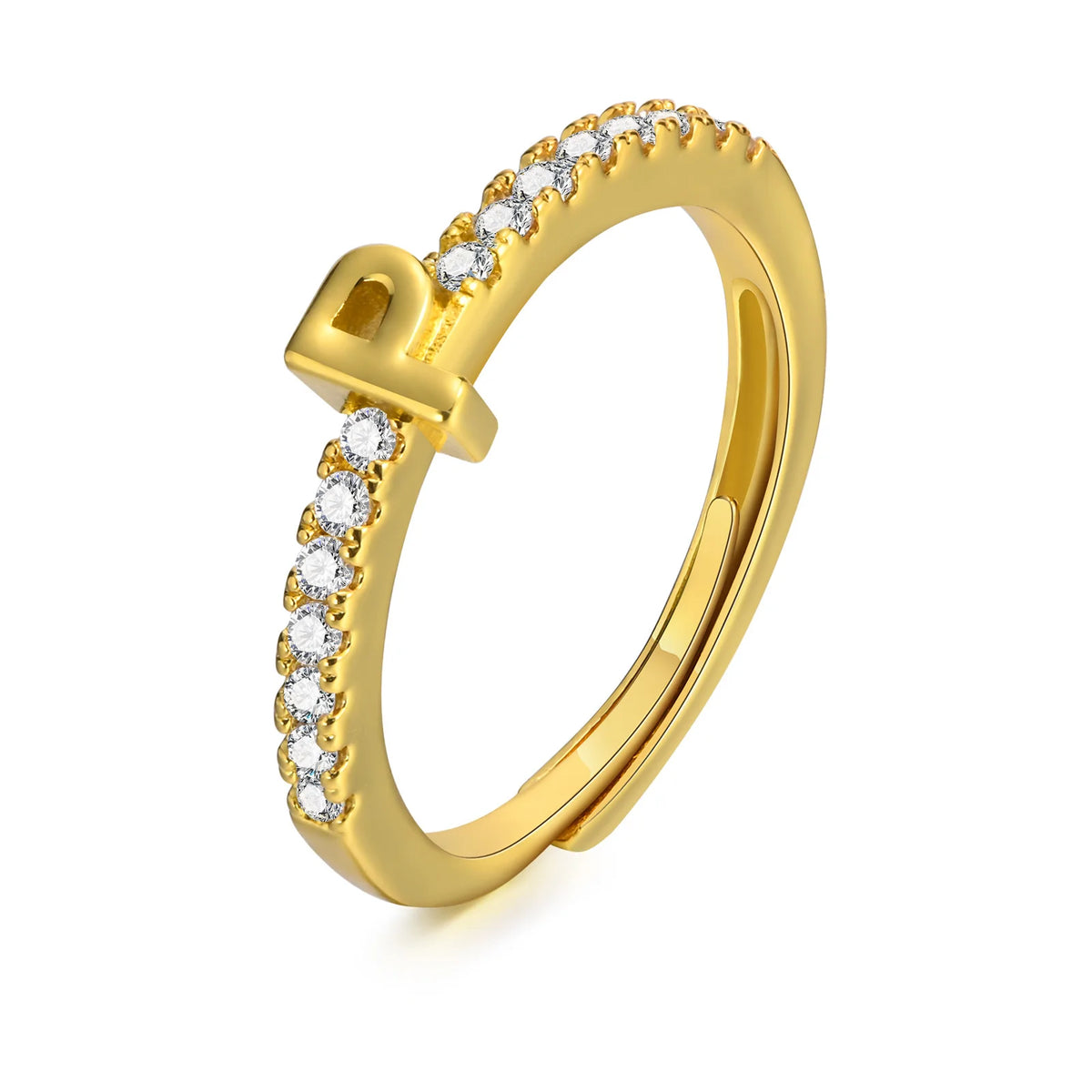 Women's Initial Letter Ring – Pavé CZ Adjustable Stacking Ring Initial Letter Ring SPOT P