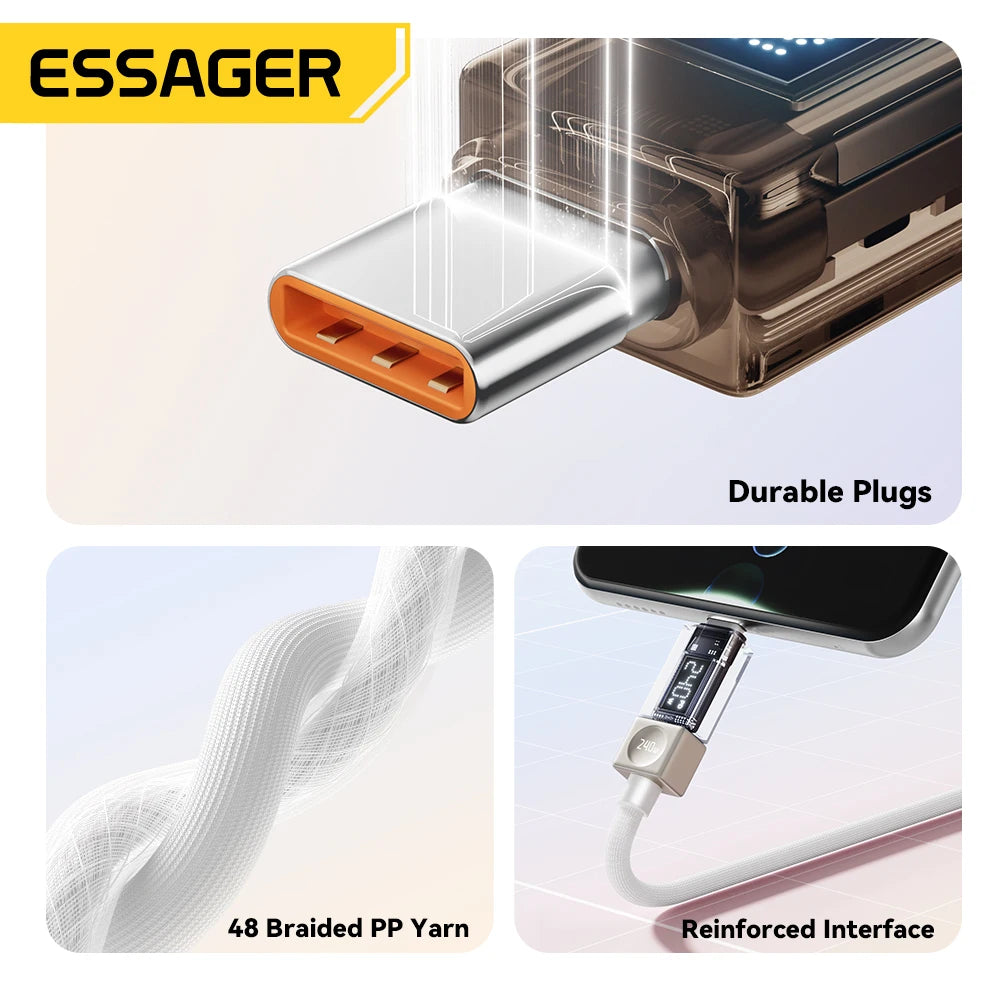 Essager 240W USB-C Cable PD3.1 Fast Charging LED Display USB-C Charging Cable SPOT