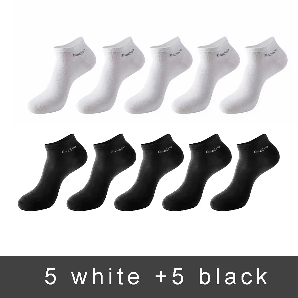 Men's Bamboo Ankle Socks 5/10/15 Pairs – Breathable, Sizes 38–45 Bamboo Ankle Socks SPOT One Size 5 black 5white