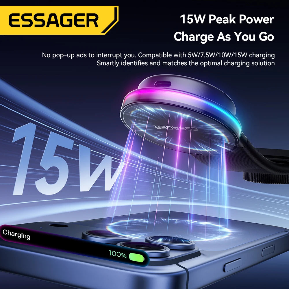 Essager 360° Magnetic Car Phone Holder – 15W Wireless Charger Magnetic Car Phone Mount SPOT
