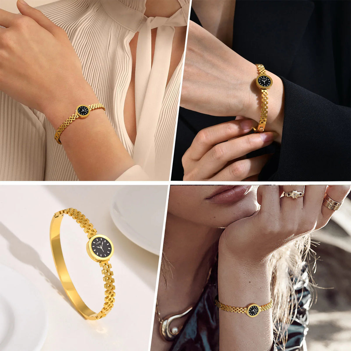 Women's Gold Stainless Steel Watch-Shape Cuff Bangle Bracelet Cuff Bangle Bracelet SPOT