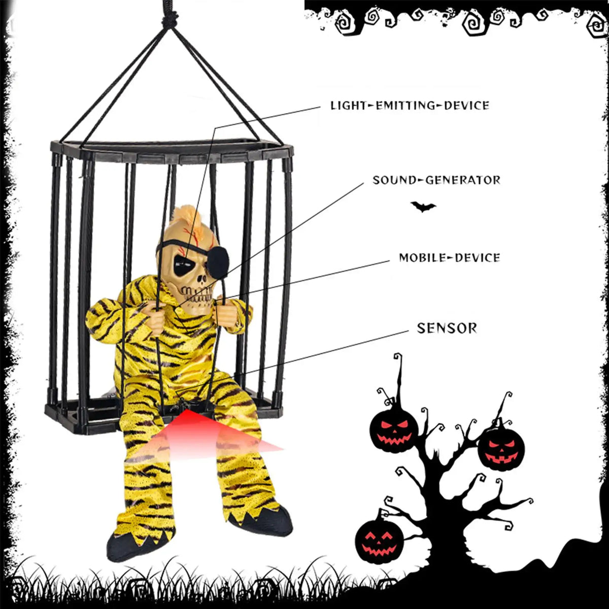 Talking Skeleton Prisoner Cage Halloween Decoration – Light Up Halloween Decoration SPOT