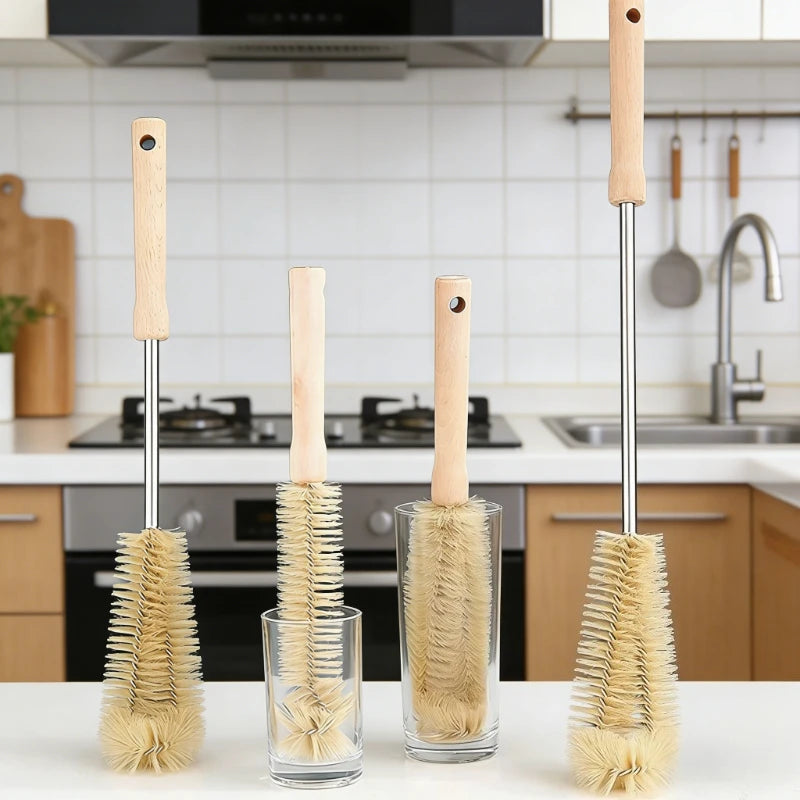 Wooden Long Handle Bottle Brush – Glass & Stainless Scrubber Bottle Cleaning Brush SPOT
