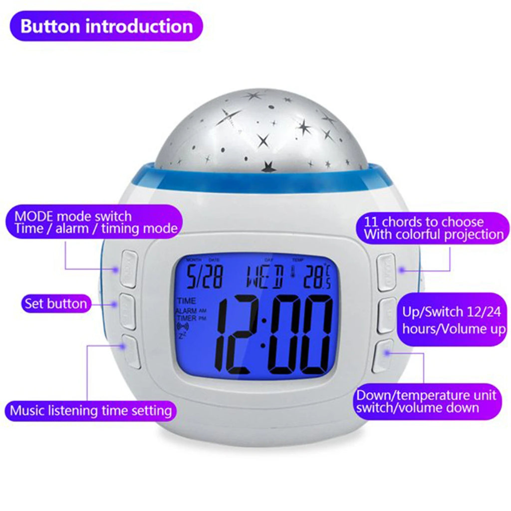 LED Starry Sky Projection Alarm Clock – Color-Changing Night Light Projection Alarm Clock SPOT