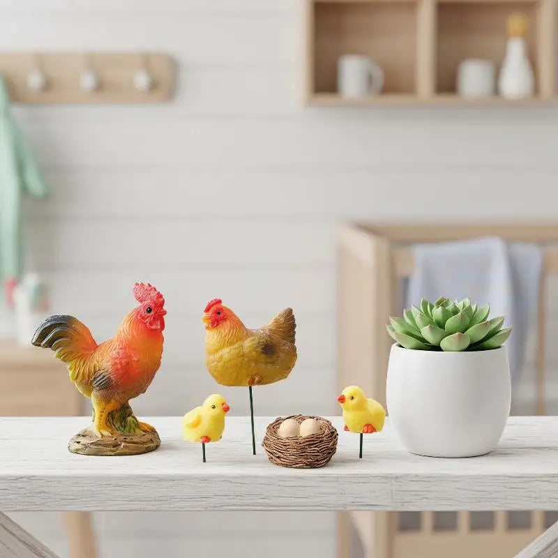 Mini Resin Chicken Figurines Set – Fairy Garden & Bonsai Decor Miniature Figurine Set SPOT