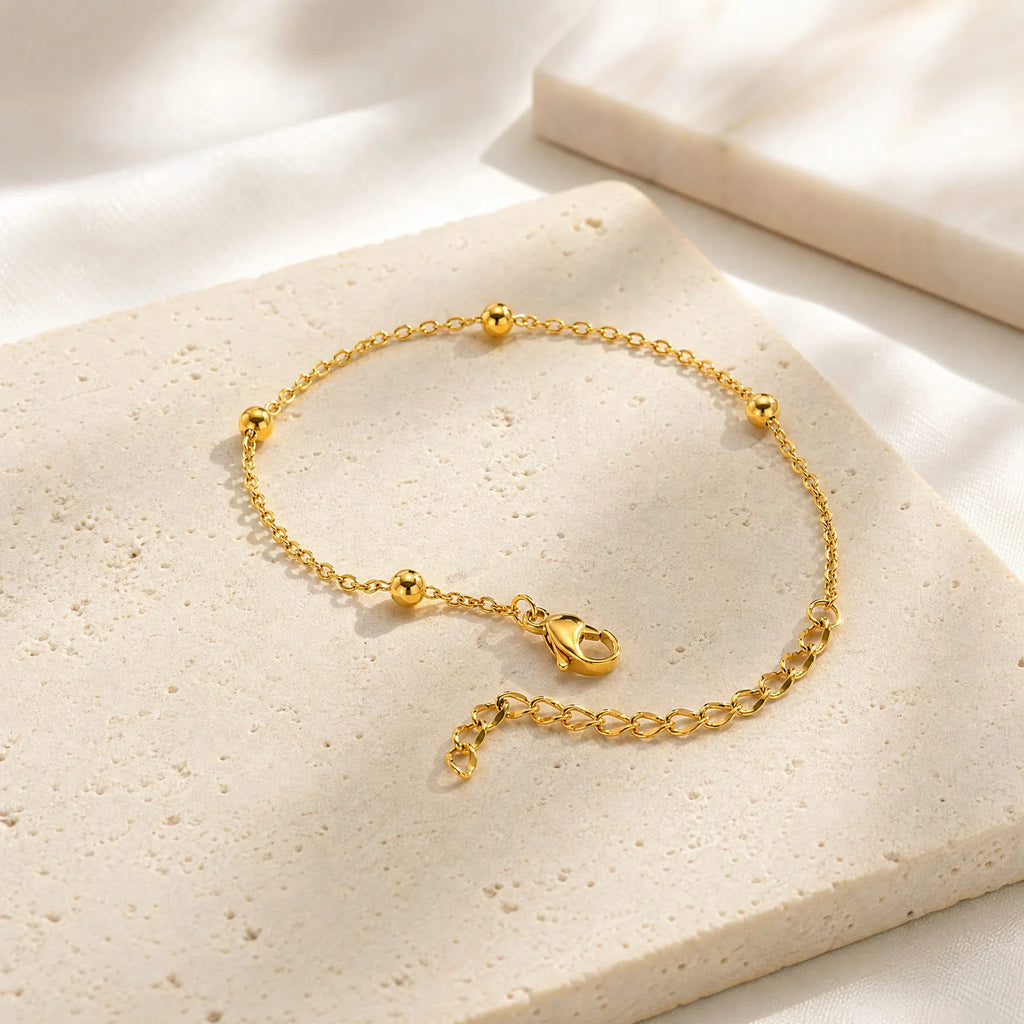 18K Gold Plated Beaded Bracelet – Minimalist Women's Jewelry Beaded Chain Bracelet SPOT