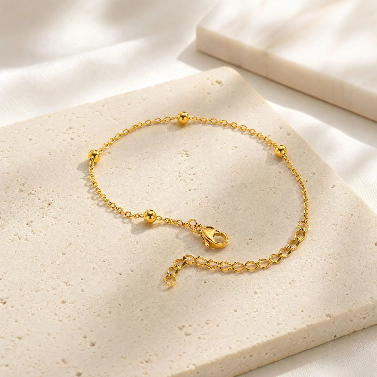 18K Gold Plated Beaded Bracelet – Minimalist Women's Jewelry Beaded Chain Bracelet SPOT