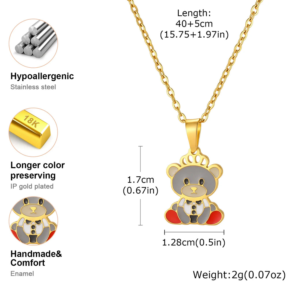 Cute Bear Enamel Crown Pendant Necklace – Stainless Steel Pendant Necklace SPOT