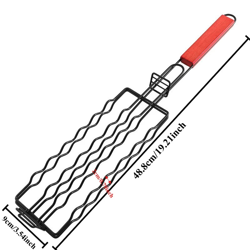 Wood Handle Non-Stick BBQ Tongs – Sausage & Hot Dog Clamp BBQ Grill Tongs SPOT