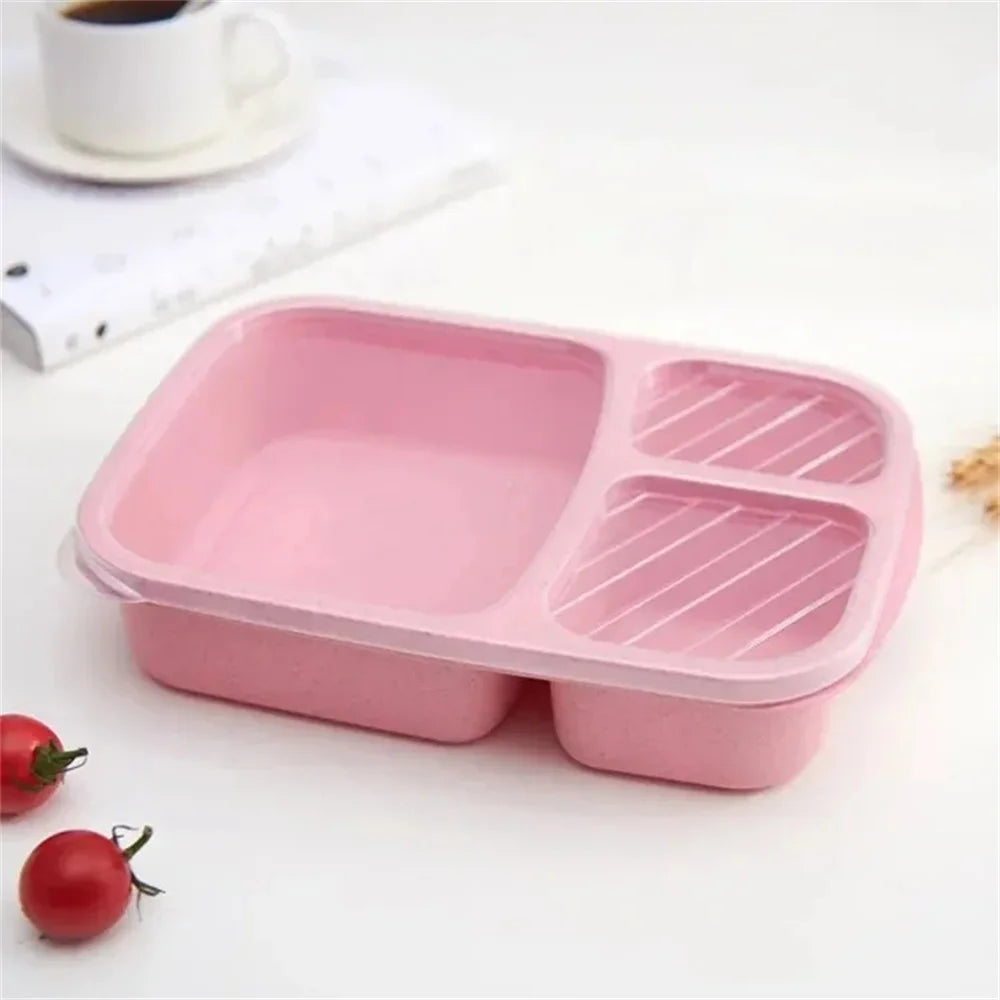 Wheat Straw Bento Lunch Box – 3-Compartment Meal Prep Set Bento Lunch Box SPOT Pink 1