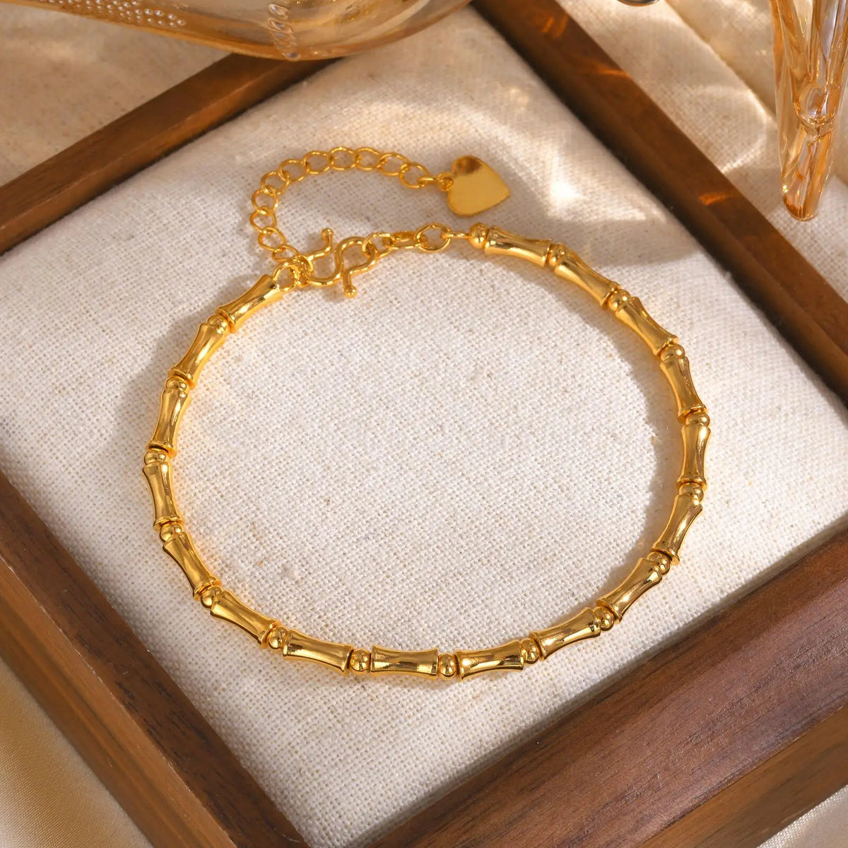 Meaeguet Bamboo Link Bracelet – Gold Stainless Steel Women Link Chain Bracelet SPOT
