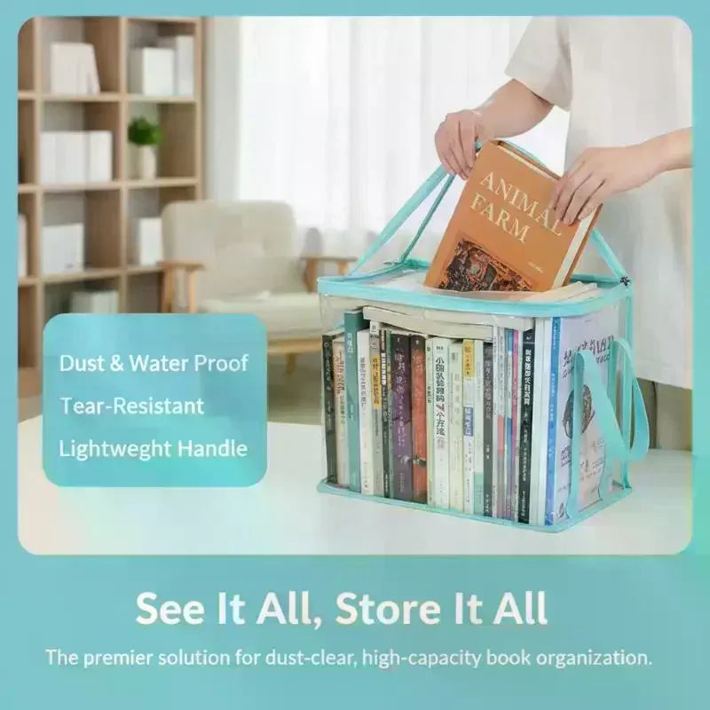 Clear PVC Book Storage Box with Zipper Lid & Handles Book Storage Organizer SPOT