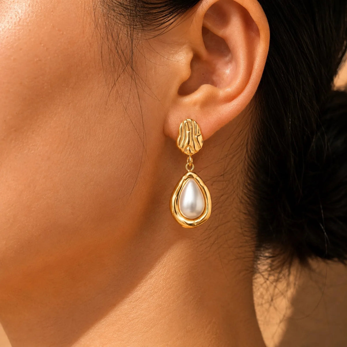 Vintage Dangle Earrings – Faux Pearl & Cat Eye 18K Gold Dangle Drop Earrings SPOT