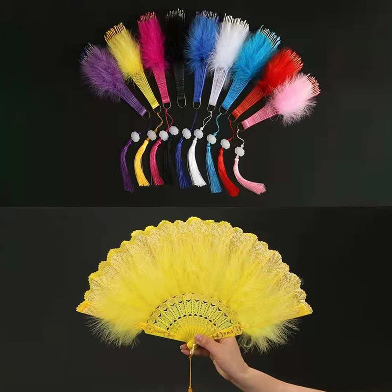 Gothic Feather Folding Hand Fan – Wedding, Dance & Photo Prop Feather Hand Fan SPOT