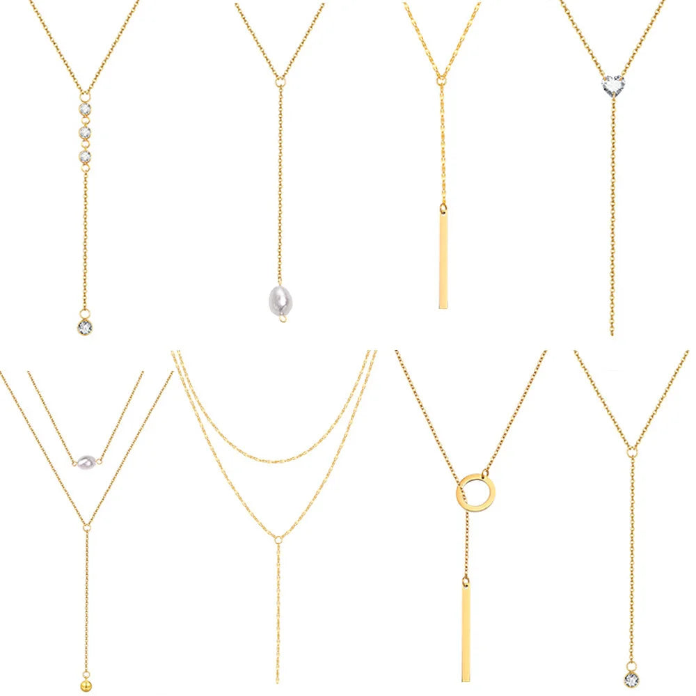 Meaeguet Lariat Drop Necklace – Stainless Steel Gold Women Lariat Drop Necklace SPOT