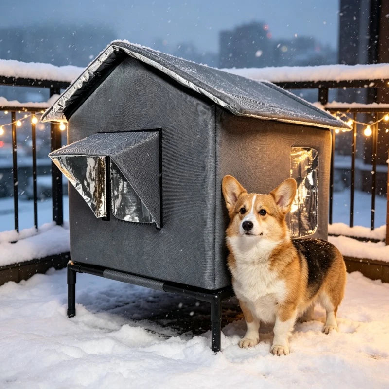 Winter Insulated Waterproof Dog House for Small & Medium Dogs Outdoor Dog House SPOT Gray