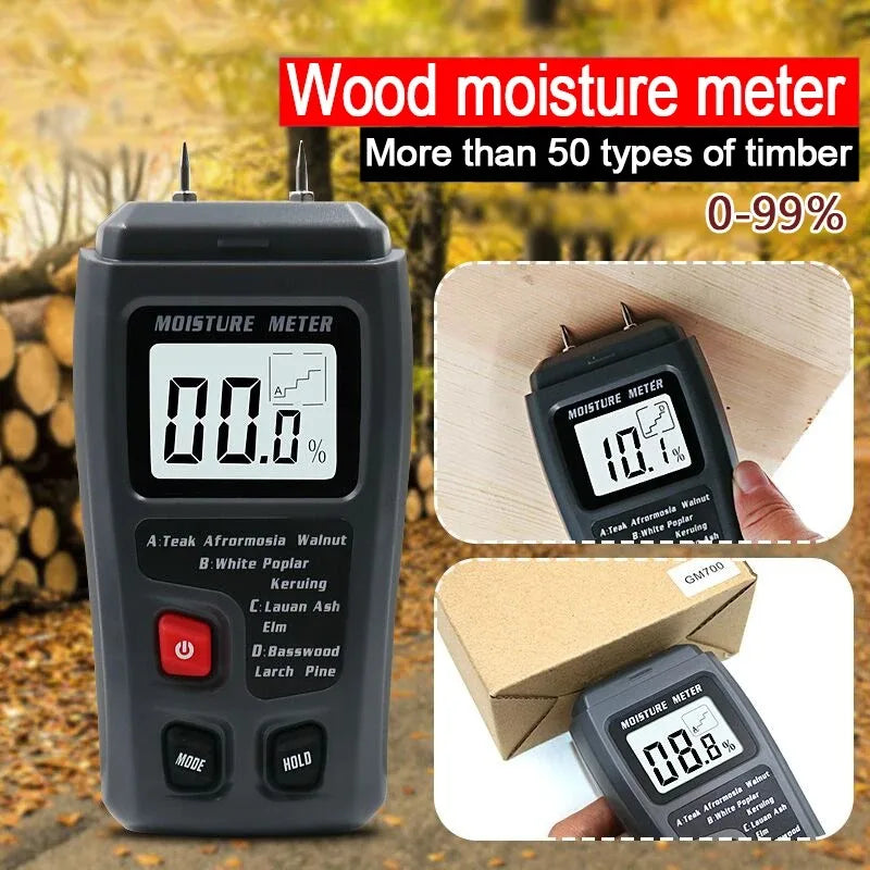 Wood Moisture Meter 0–99.9% Two-Pin Timber Damp Detector Moisture Meter SPOT