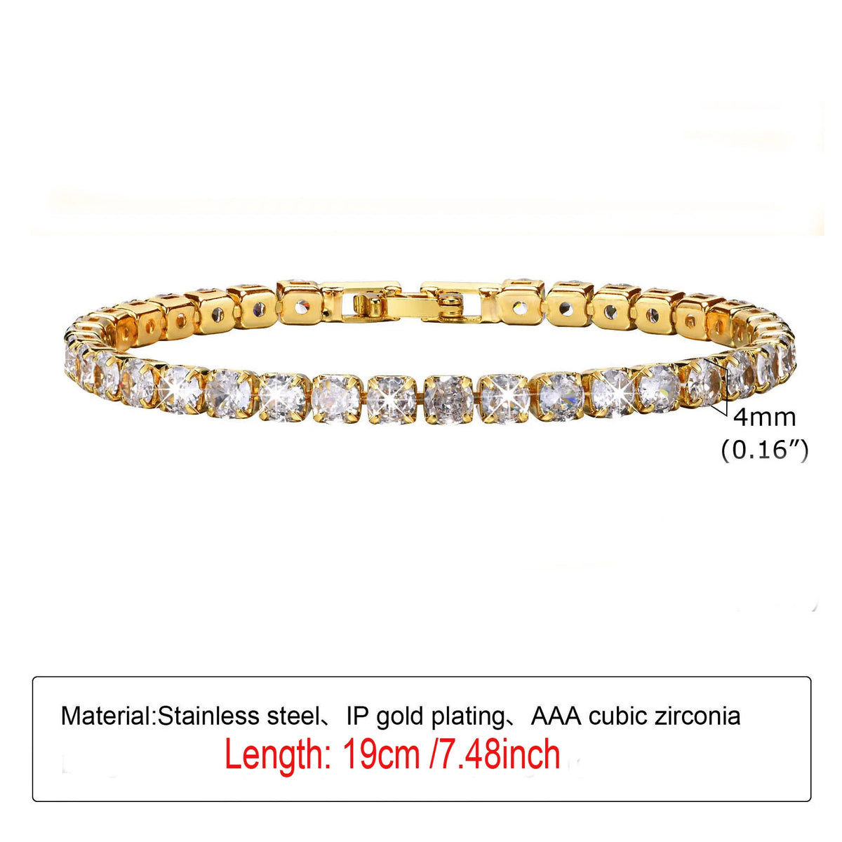 Women's CZ Tennis Bracelet – Gold Stainless Steel Adjustable CZ Tennis Bracelet SPOT PBR-035G-19