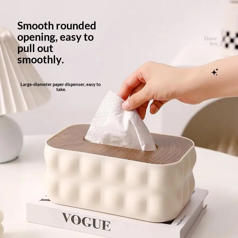 Wave Embossed Tissue Box – Wood Lid Dustproof Napkin Holder Tissue Box Cover SPOT