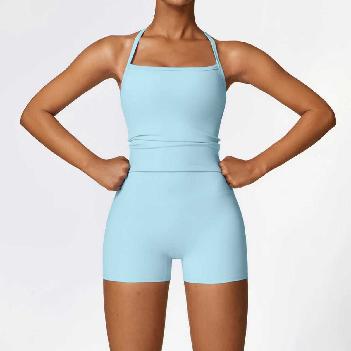 Women's Brushed Yoga Set – Padded Bra & High Waist Shorts Yoga Activewear Set SPOT Blue S