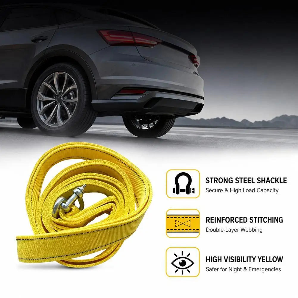 3M 3-Ton Heavy-Duty Tow Strap with Steel Hooks | Vehicle Recovery Vehicle Tow Strap SPOT