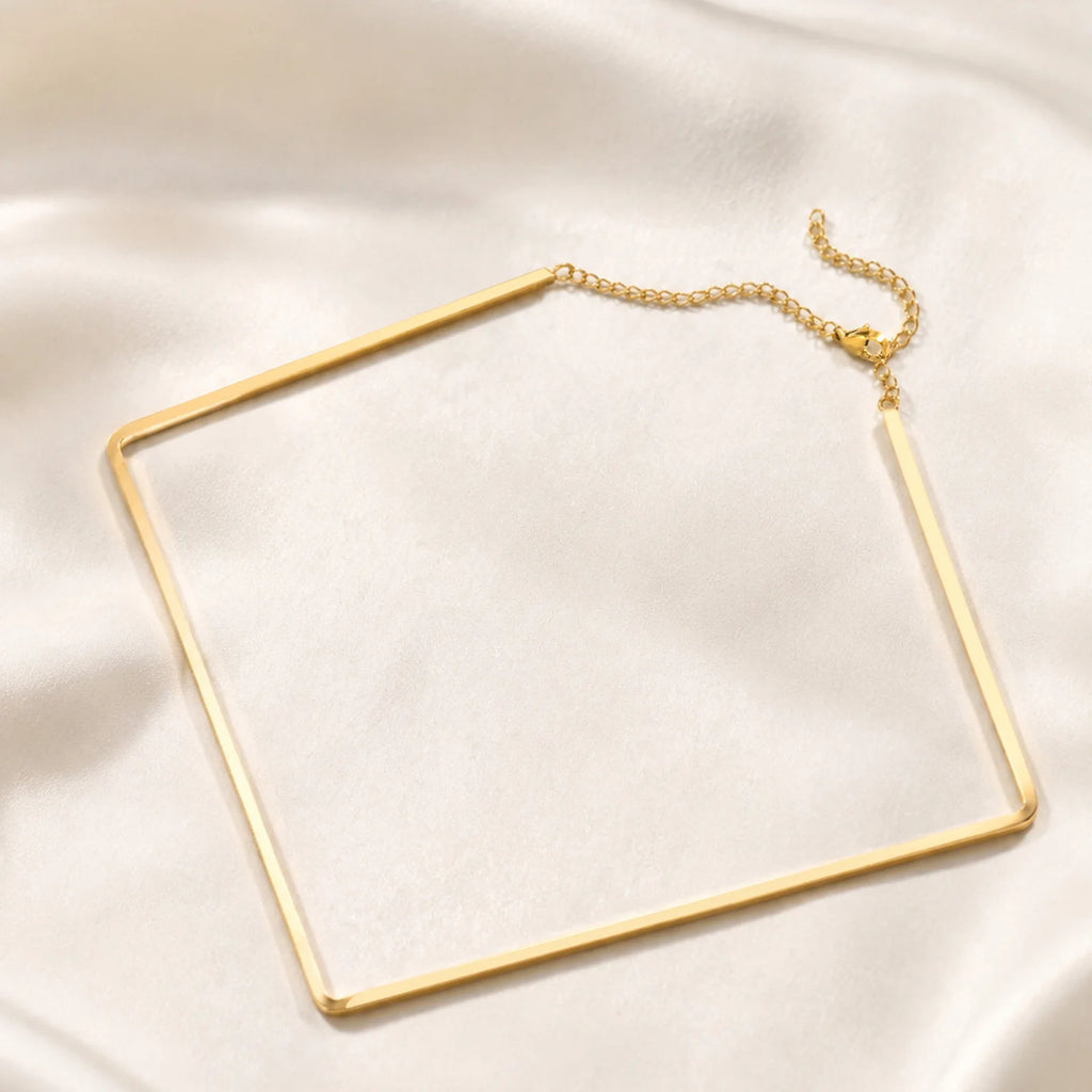 Square Collar Choker – 18K Gold Plated Geometric Neck Cuff Choker Necklace SPOT