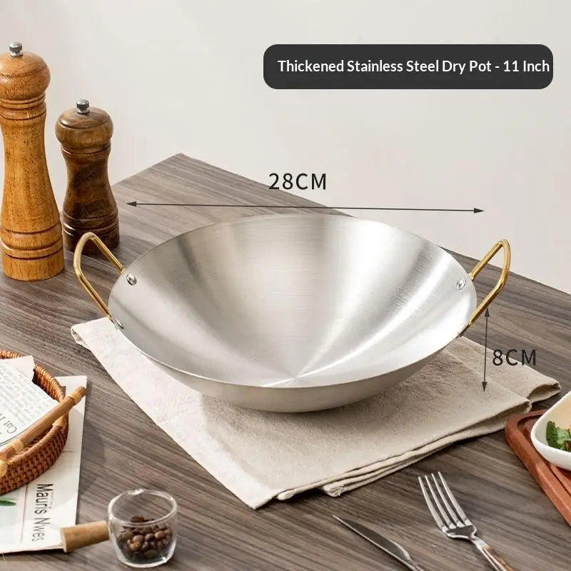 Stainless Steel Round Wok – Dual Handle, Even Heat, Easy Clean Stainless Steel Wok SPOT A4