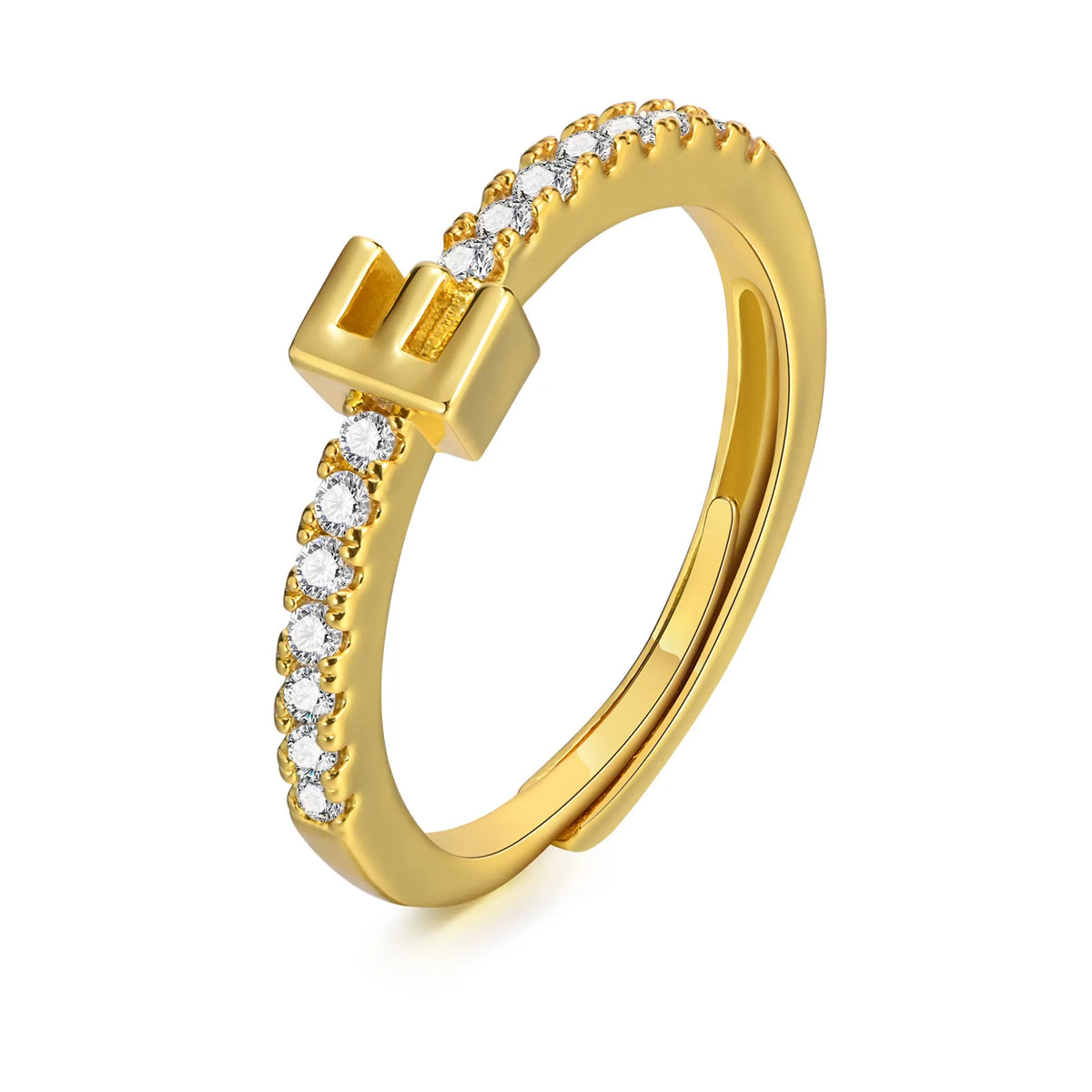 Women's Initial Letter Ring – Pavé CZ Adjustable Stacking Ring Initial Letter Ring SPOT E