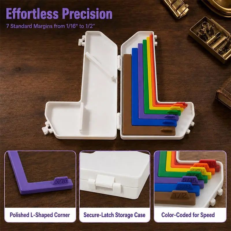 7-Pc Rainbow Paper Craft Alignment Guides Set with Storage Case Paper Craft Rulers SPOT