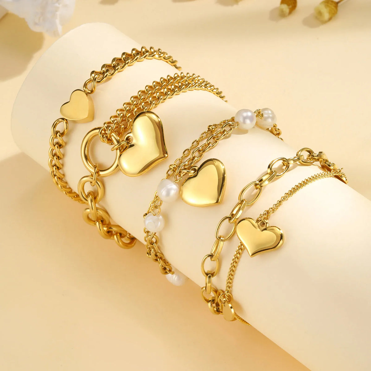 Double Layer Heart Charm Bracelet – Waterproof Stainless Steel Heart Charm Bracelet SPOT