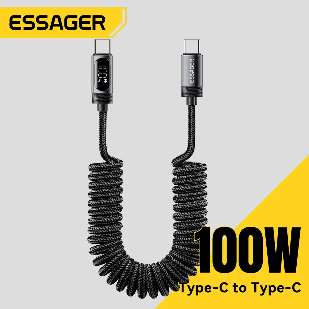 Essager 100W Retractable USB-C Cable – PD Fast Charging 6A USB-C Charging Cable SPOT
