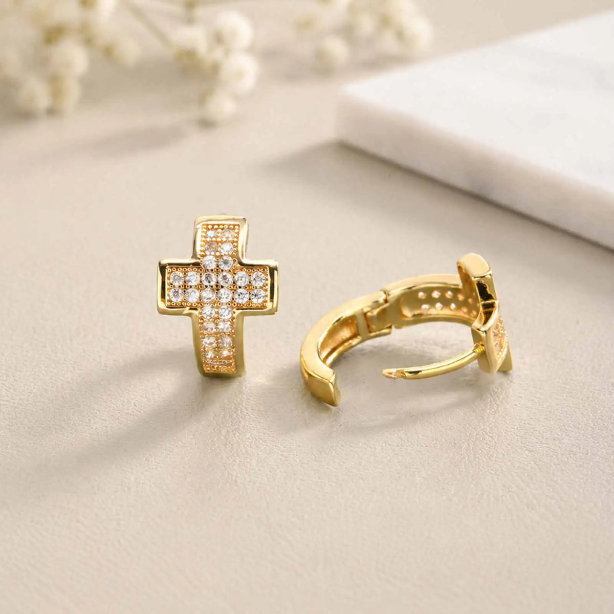Cross Hoop Earrings with Cubic Zirconia | Gold & Silver Hoop Earrings SPOT