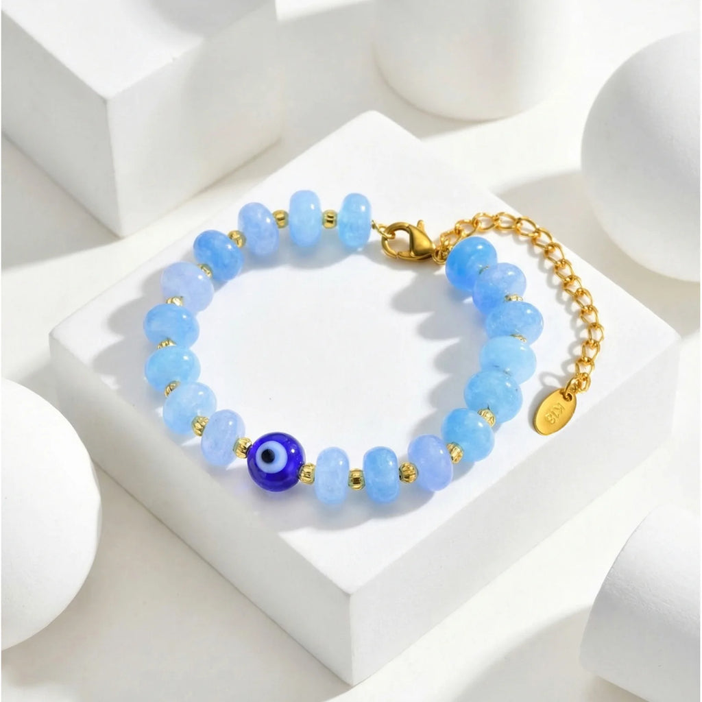 Evil Eye Gemstone Beaded Bracelet – Gold Plated Adjustable Beaded Gemstone Bracelet SPOT