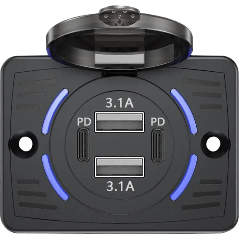4-in-1 Car Charger QC3.0 + PD USB with Lid | 12V/24V RV Truck Car USB Charger SPOT 1pc