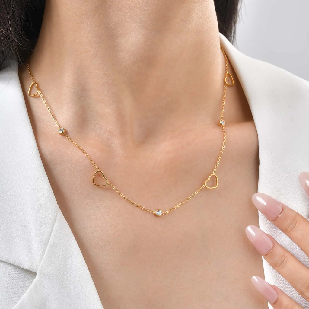 Meaeguet Zirconia Heart Flower Choker Necklace | Gold Chain Choker Necklace SPOT