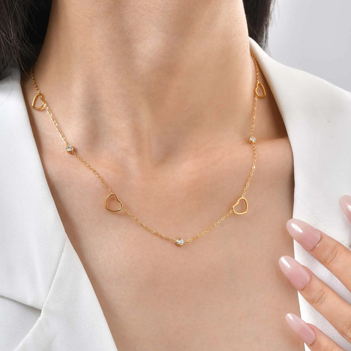 Meaeguet Zirconia Heart Flower Choker Necklace | Gold Chain Choker Necklace SPOT