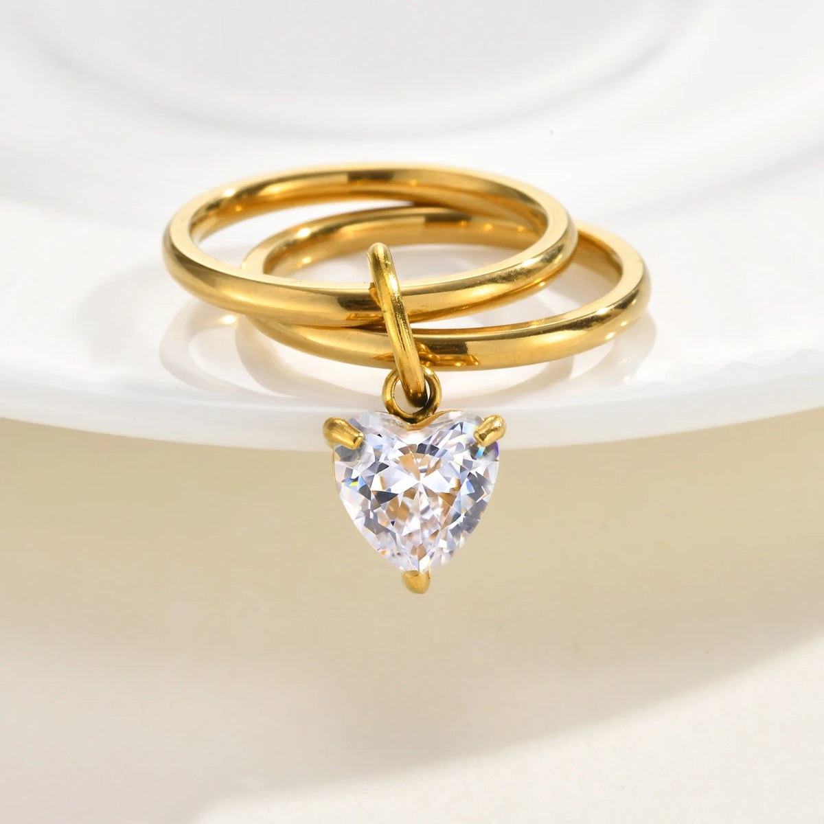 18K Gold Plated CZ Dainty Drop Stackable Ring – Waterproof Stackable Gold Ring SPOT