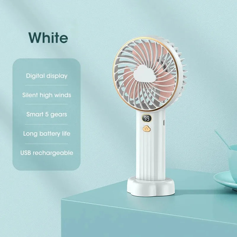 Mini Handheld Portable Fan – 3000mAh USB Rechargeable, 5 Speeds Handheld Portable Fan SPOT White USB Type-C