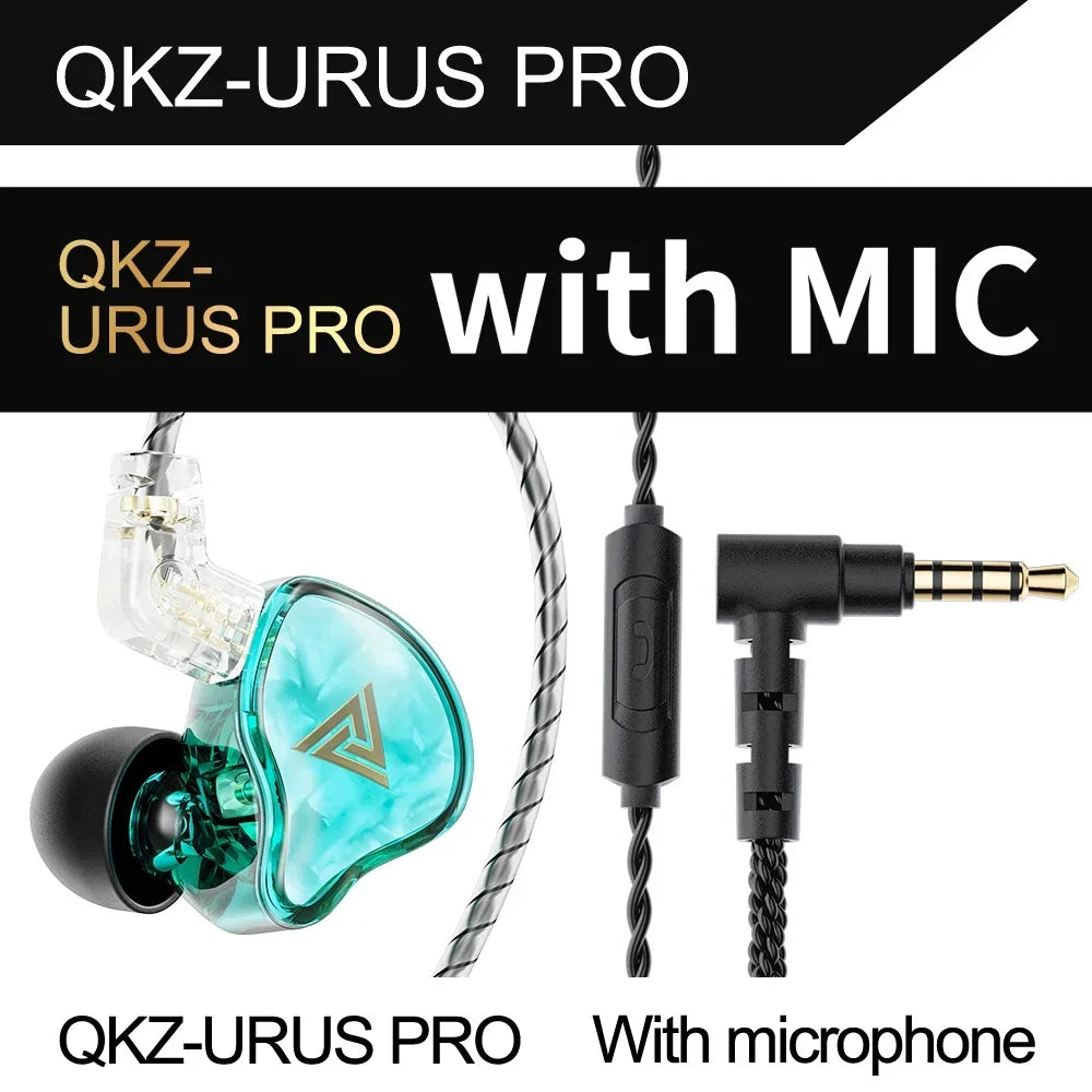QKZ URUS PRO HiFi IEM – 11mm Dual-Magnet Wired Earphones Wired IEM Earphones SPOT cyan with mic