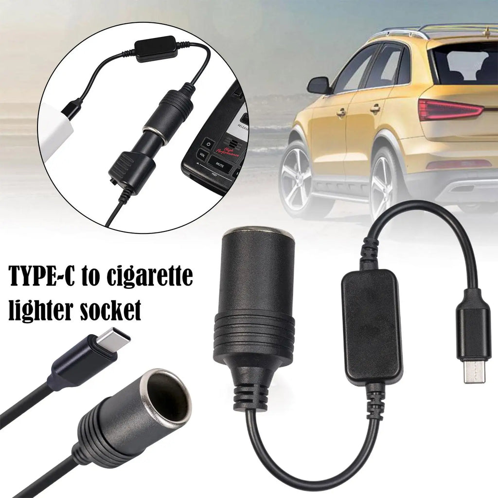 USB-C to 12V Car Cigarette Lighter Socket Converter Cable Car Power Adapter SPOT