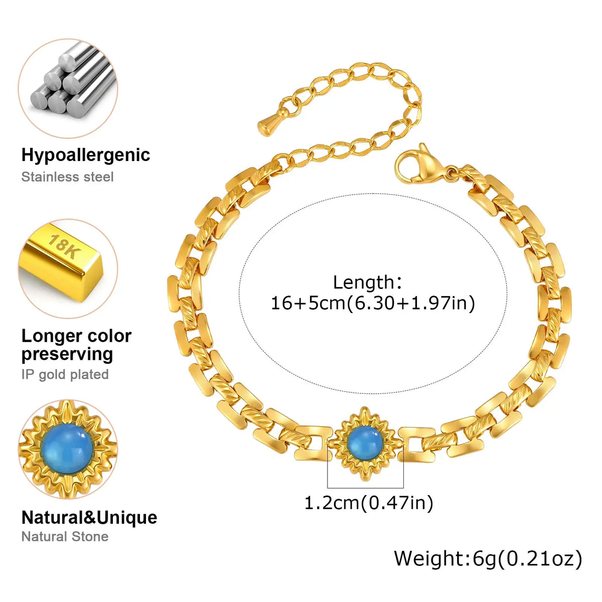 Sun Charm Bracelet – Gold Plated Geometric Bar Link Chain Charm Bracelet SPOT