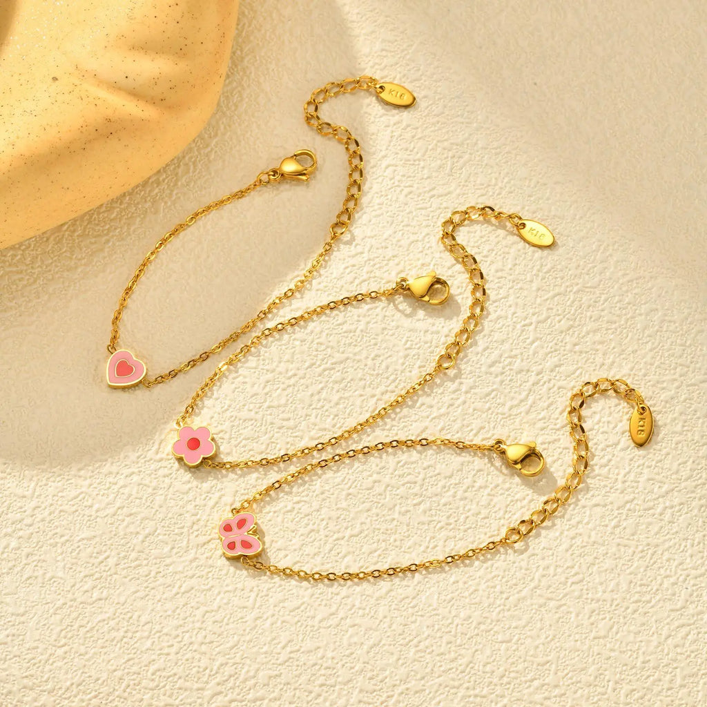 Kids Charm Anklet – Heart Flower Butterfly | Stainless Steel Kids Charm Anklet SPOT