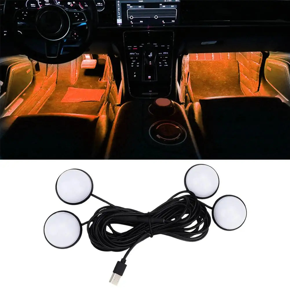 4-in-1 Car LED Ambient Foot Lights – Interior Atmosphere Kit Car Ambient Light SPOT Orange