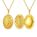 Oval Flower Locket Necklace – Gold Photo Pendant for Women Photo Locket Necklace SPOT PNB-362G Photo with Locket 45cm-50cm